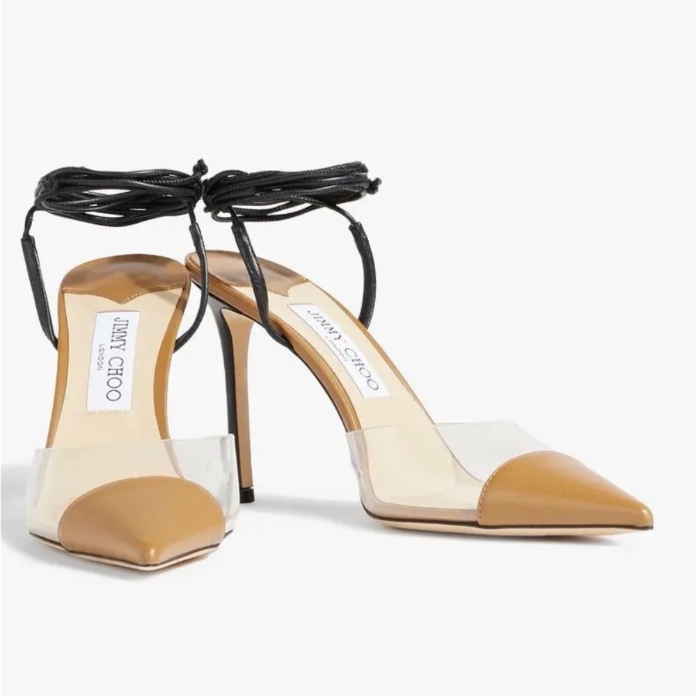 Jimmy Choo Farley 95 Camel and Clear Heels Size 38.5